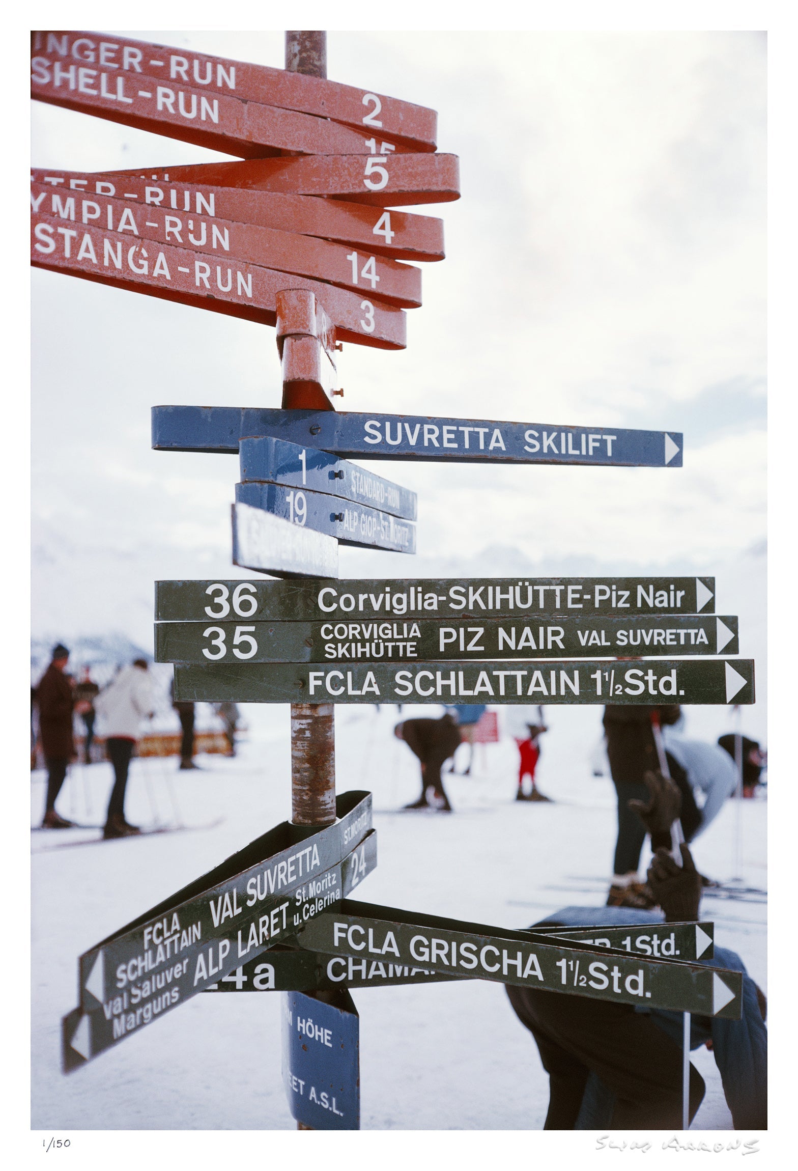 signpost in st moritz - Slim Aarons - Limited Edition - Estate Stamped - Photography - Getty Images