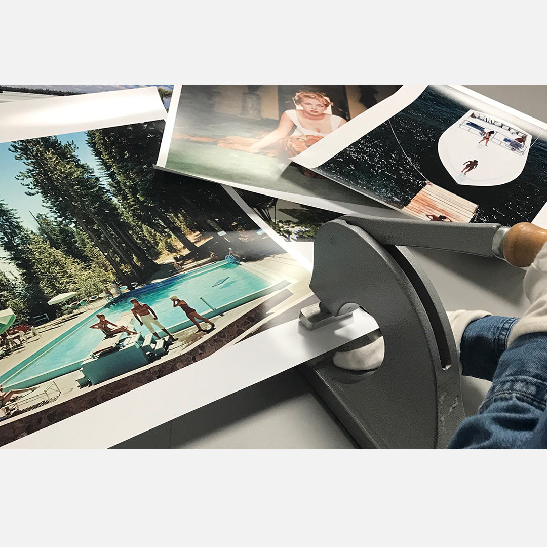 Close-up of Slim Aarons Getty Images embossing stamp on a certified photographic art print