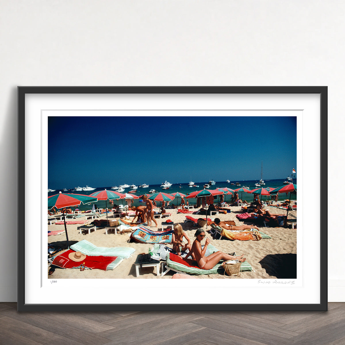 Slim Aarons Limited Edition Estate Stamped beach at st tropez limited edition 53397493 Framed
