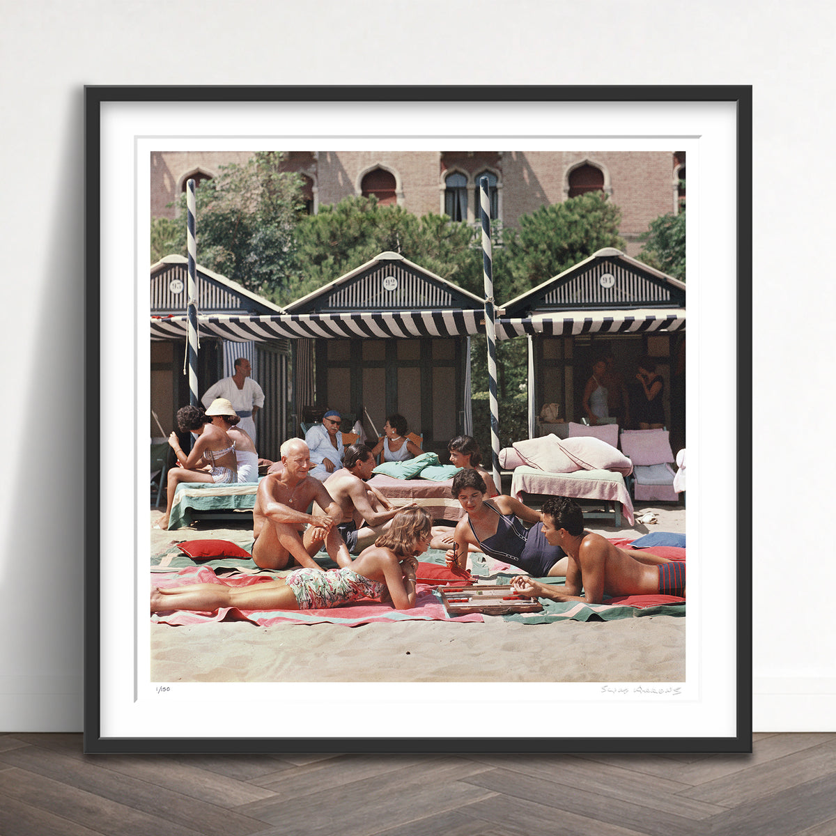 Slim Aarons Limited Edition Estate Stamped beach backgammon limited edition 475374141 Framed