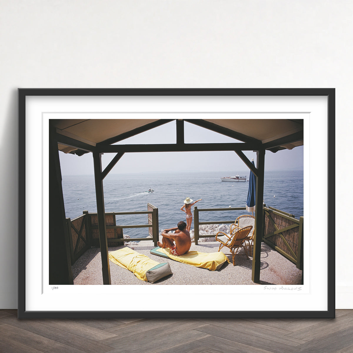 Slim Aarons Limited Edition Estate Stamped beach hut in antibes limited edition 483570237 Framed