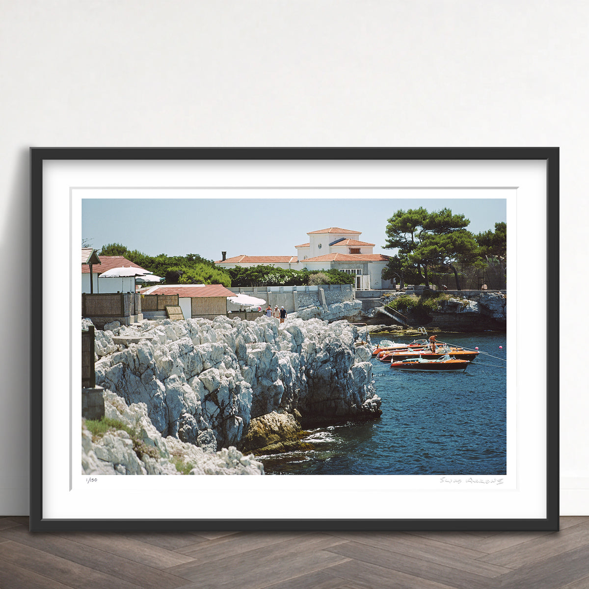 Slim Aarons Limited Edition Estate Stamped boats at hotel du cap eden roc limited edition 483570077 Framed