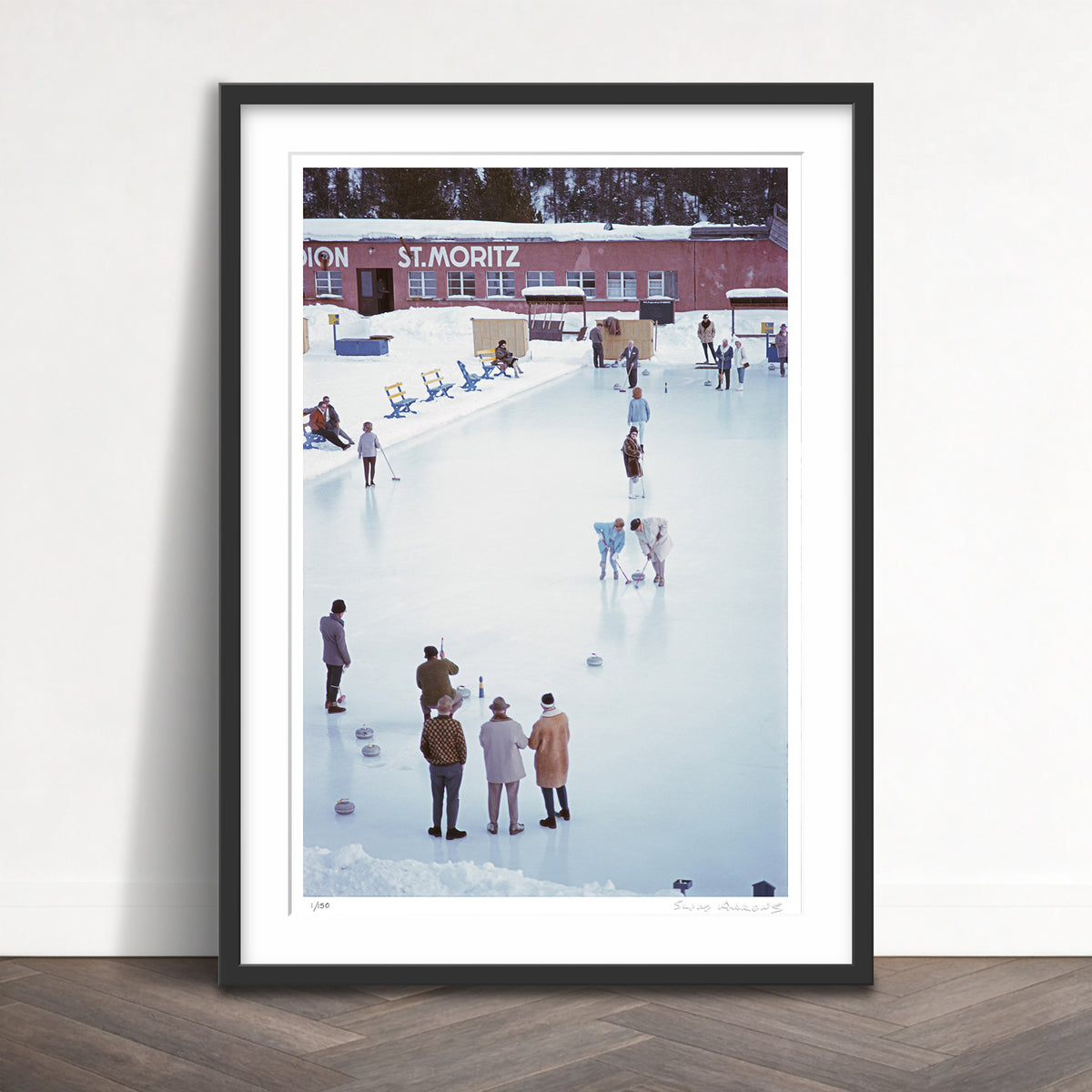 Slim Aarons Limited Edition Estate Stamped curling at st moritz 2 limited edition 135360210 Framed