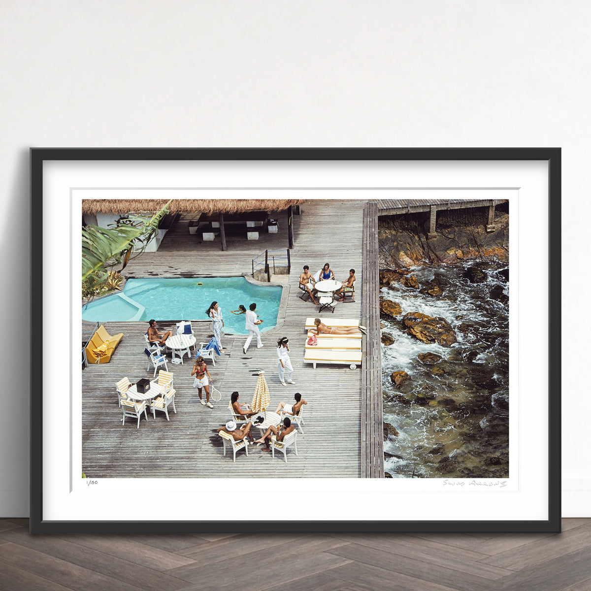 Slim Aarons Limited Edition Estate Stamped decking by the sea limited edition 76904404 Framed