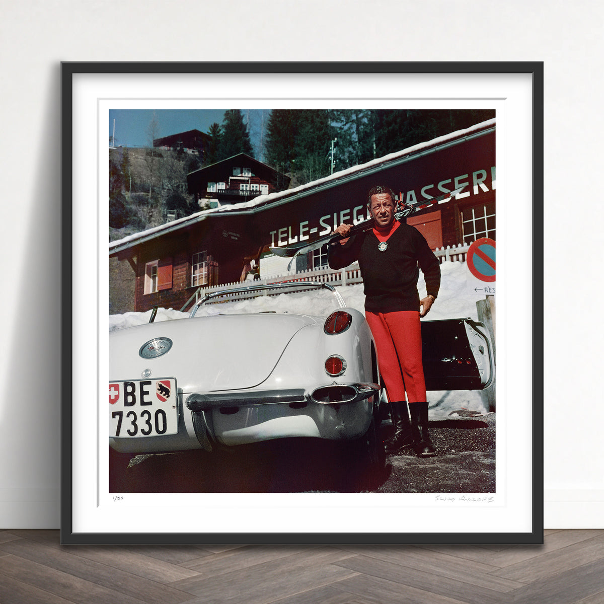 Slim Aarons Limited Edition Estate Stamped gstaad skier limited edition 52043482 Framed