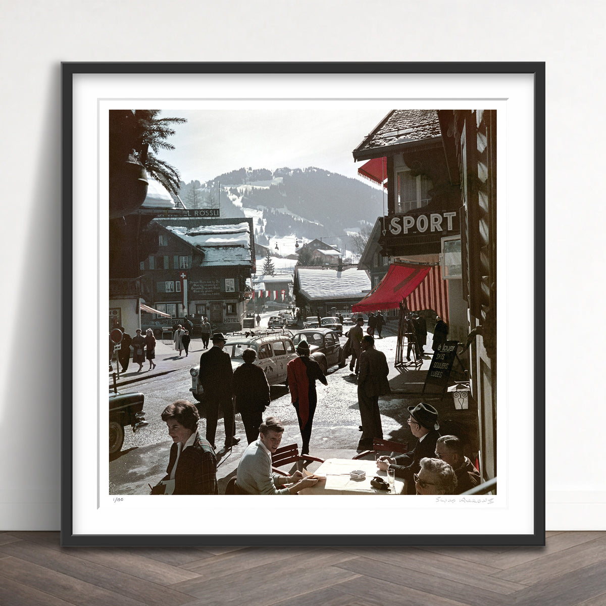Slim Aarons Limited Edition Estate Stamped gstaad town centre limited edition 1158180907 Framed