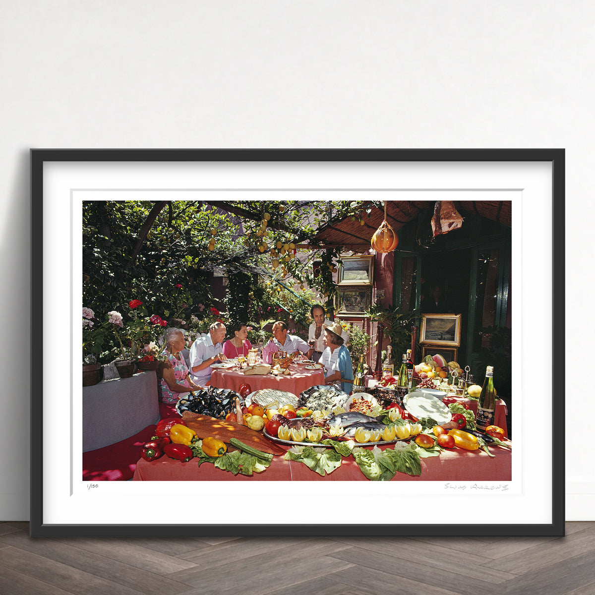 Slim Aarons Limited Edition Estate Stamped lunch at la pigna limited edition 155761665 Framed