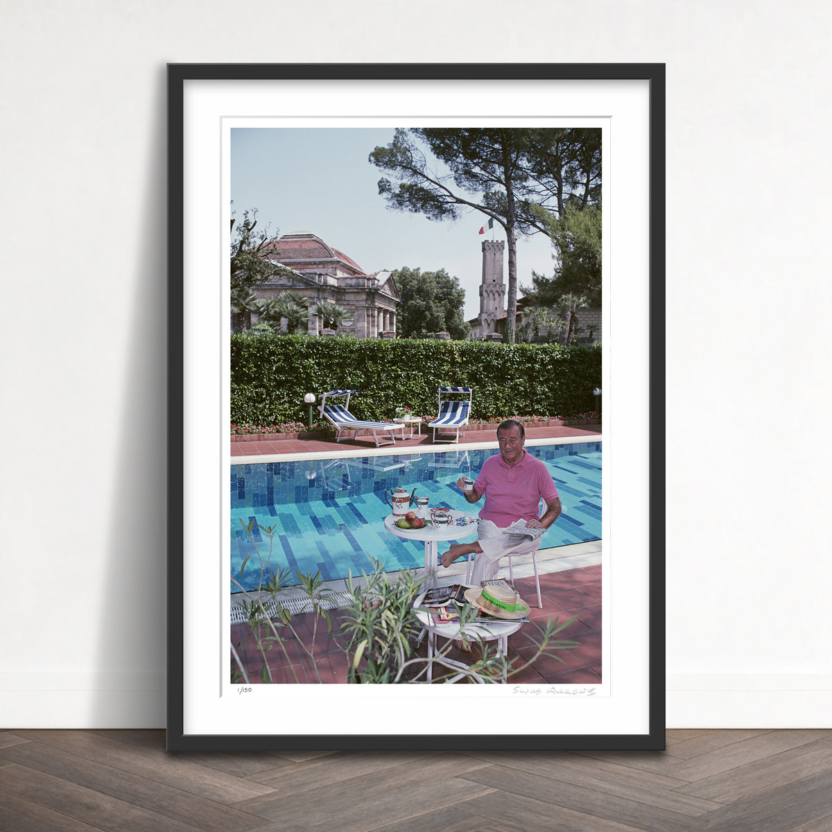 Slim Aarons Limited Edition Estate Stamped maccioni by his pool limited edition 77440368 Framed