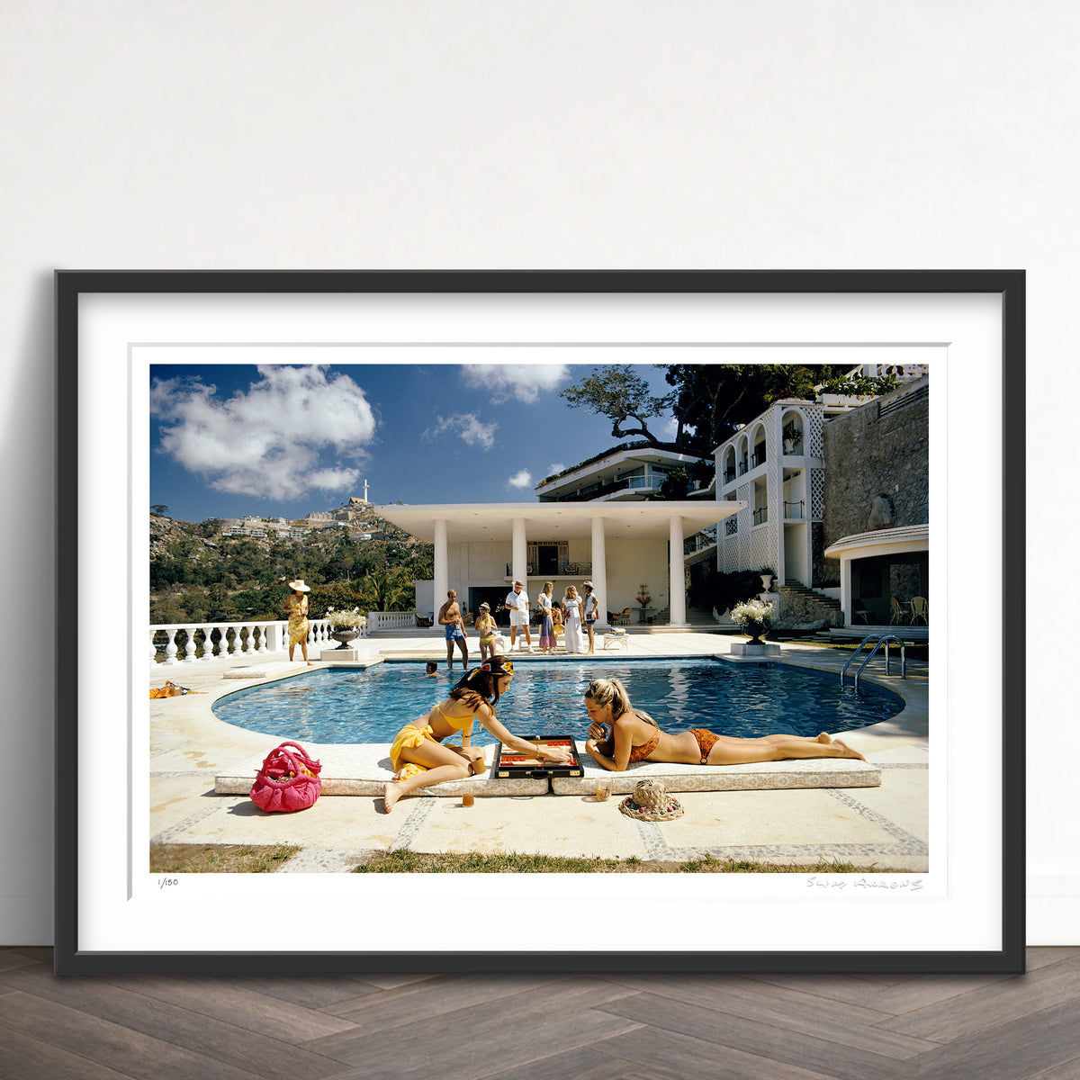 Slim Aarons Limited Edition Estate Stamped poolside backgammon limited edition 77443356 Framed