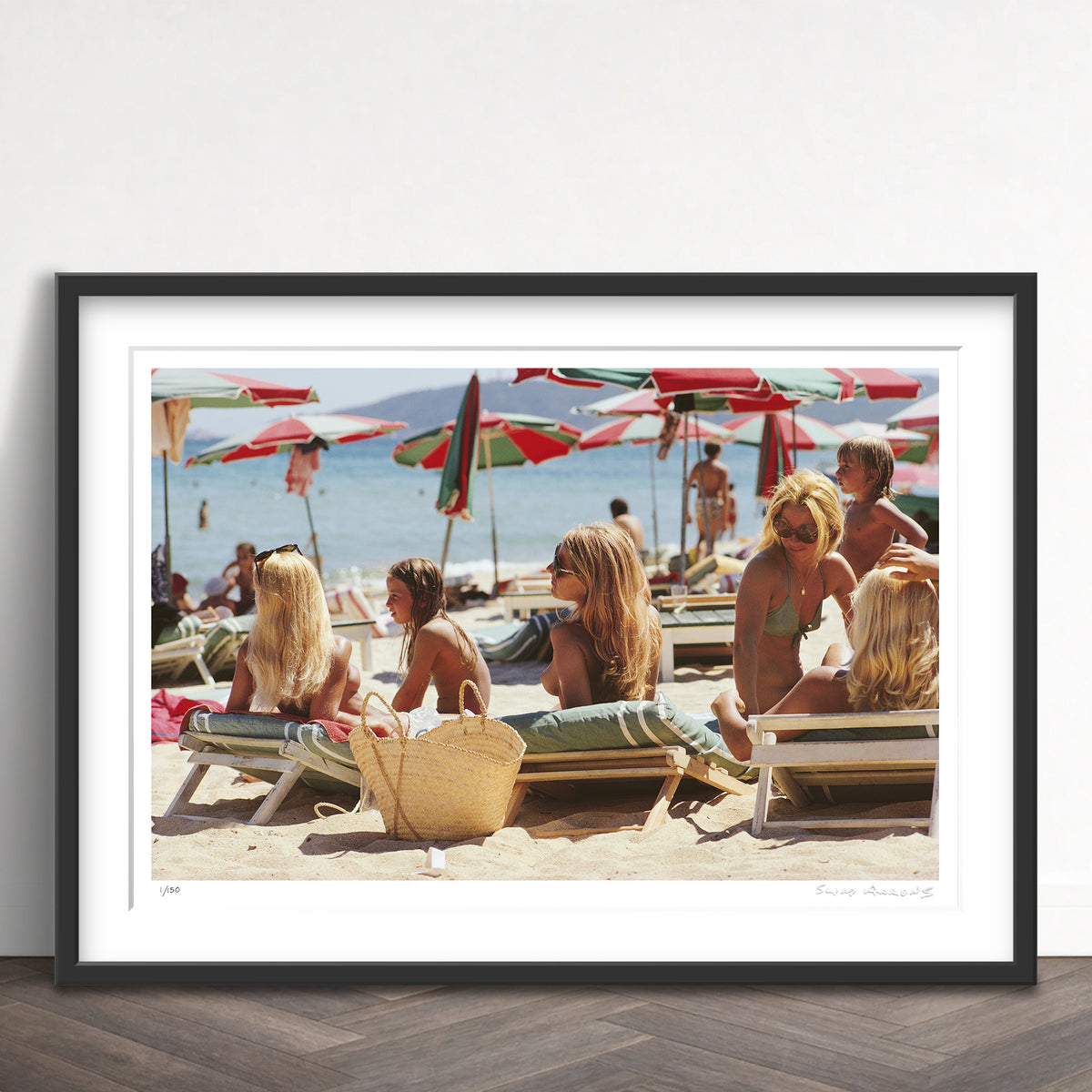 Slim Aarons Limited Edition Estate Stamped saint tropez beach 1 limited edition 102060802 Framed