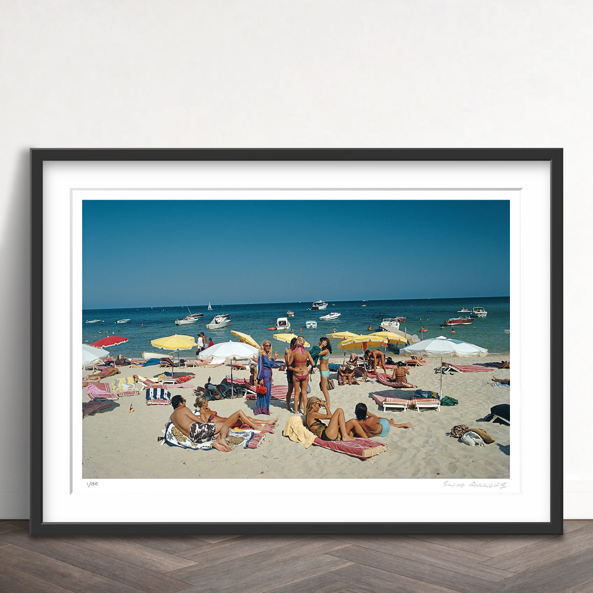 Slim Aarons Limited Edition Estate Stamped saint tropez beach limited edition 102061361 Framed
