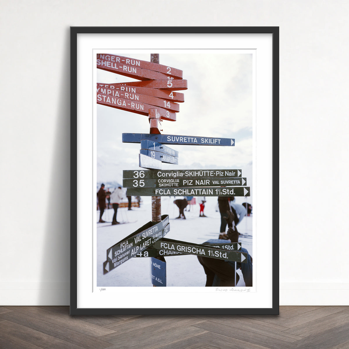 Slim Aarons Limited Edition Estate Stamped signpost in st moritz limited edition 135360064 Framed