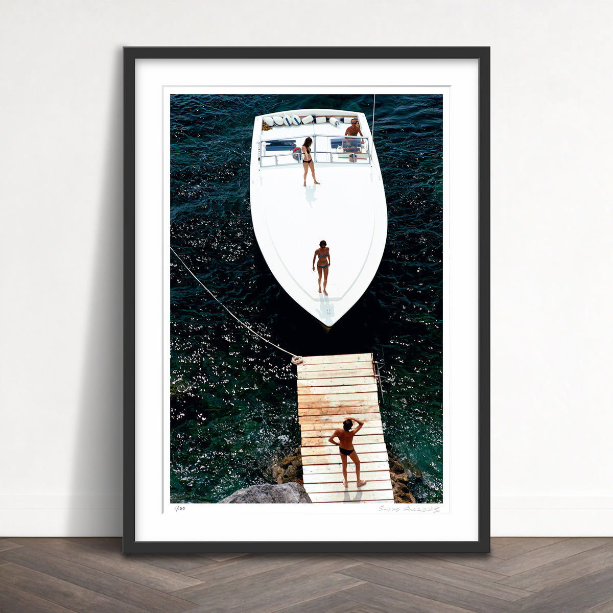 Slim Aarons Limited Edition Estate Stamped speedboat landing limited edition 51246669 Framed