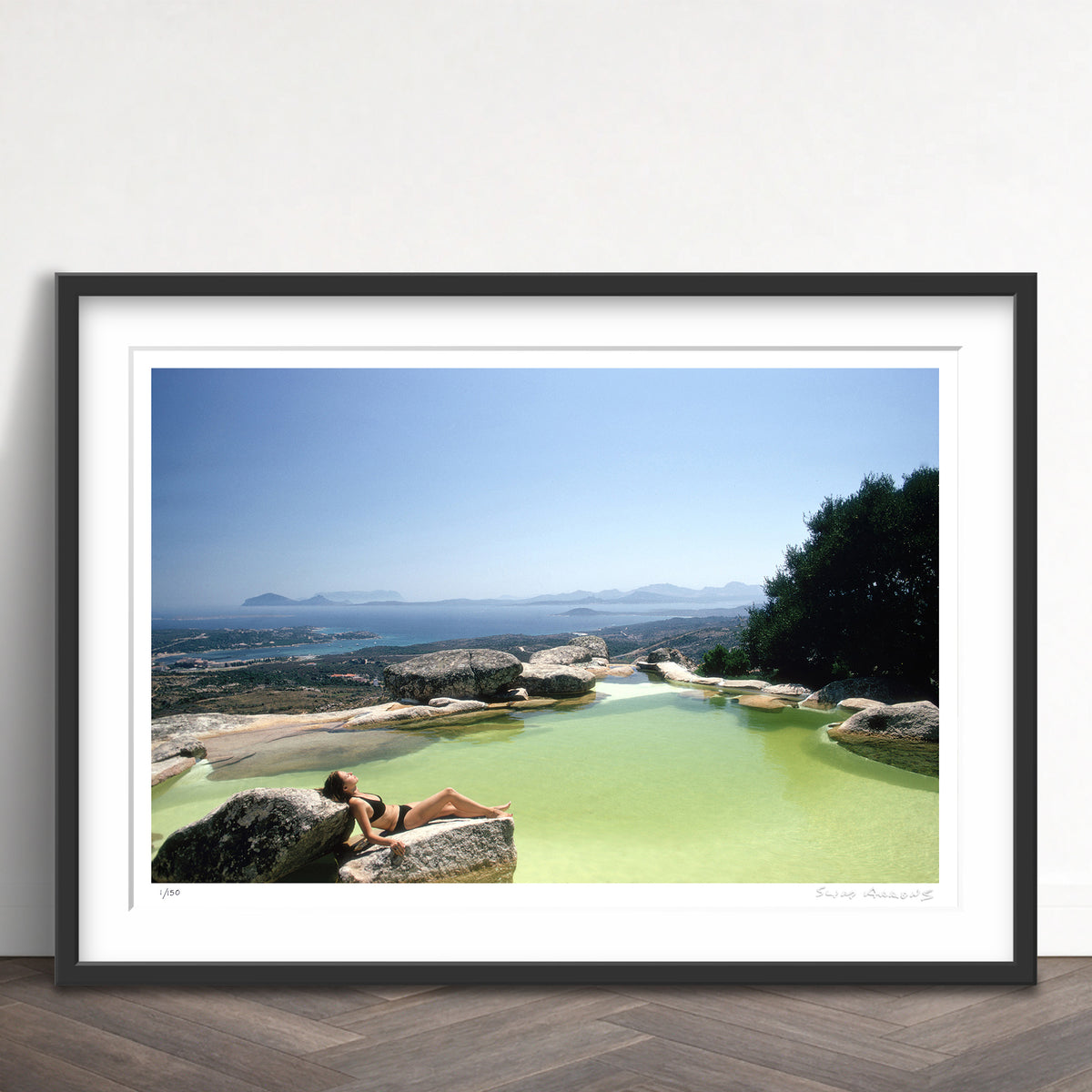 Slim Aarons Limited Edition Estate Stamped sunbather on rock limited edition 77455725 Framed