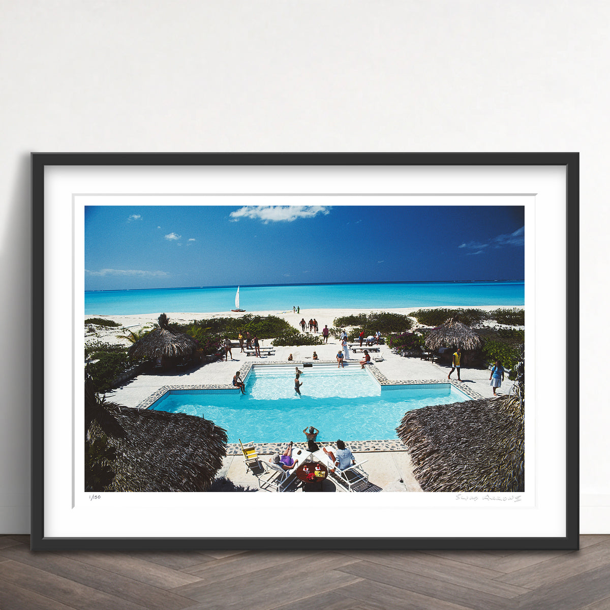 Slim Aarons Limited Edition Estate Stamped swimming pool on the beach limited edition 77442637 Framed
