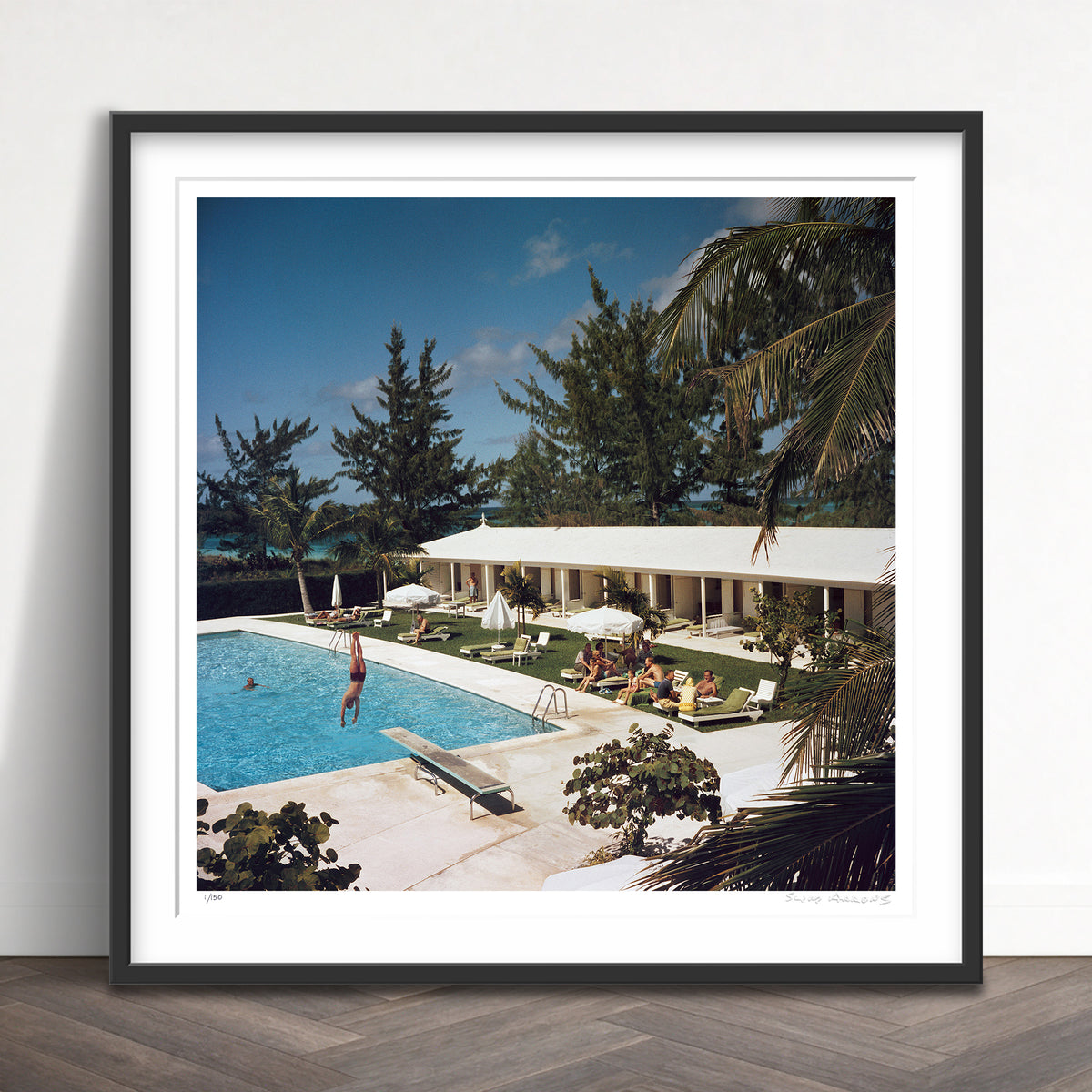 Slim Aarons Limited Edition Estate Stamped taking the plunge limited edition 605351895 Framed
