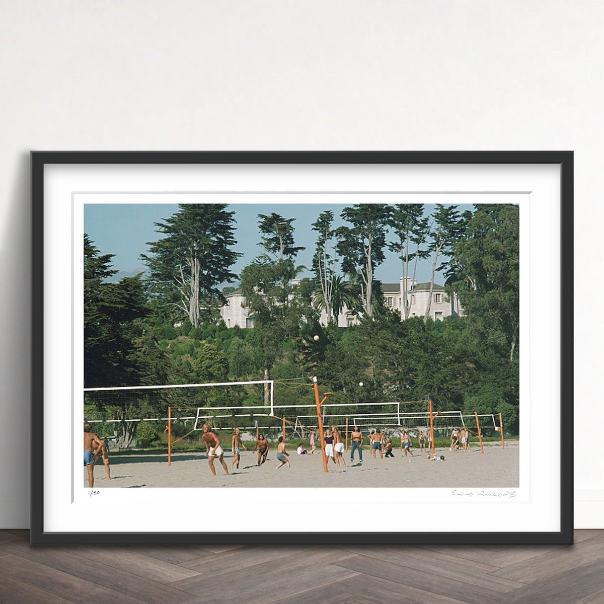 Slim Aarons Limited Edition Estate Stamped volleyball in santa barbara limited edition 120817206 Framed