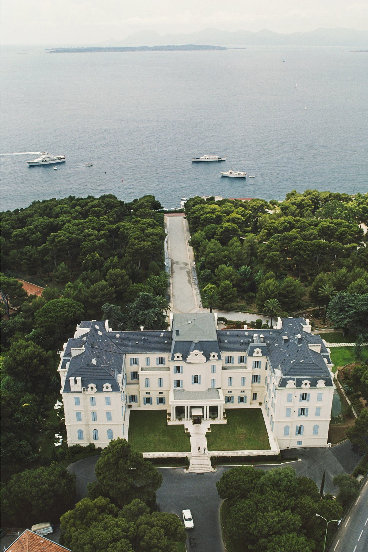 An aerial view of the Hotel du Cap Eden-Roc, Antibes, France, August 1976. Slim Aarons photograph.