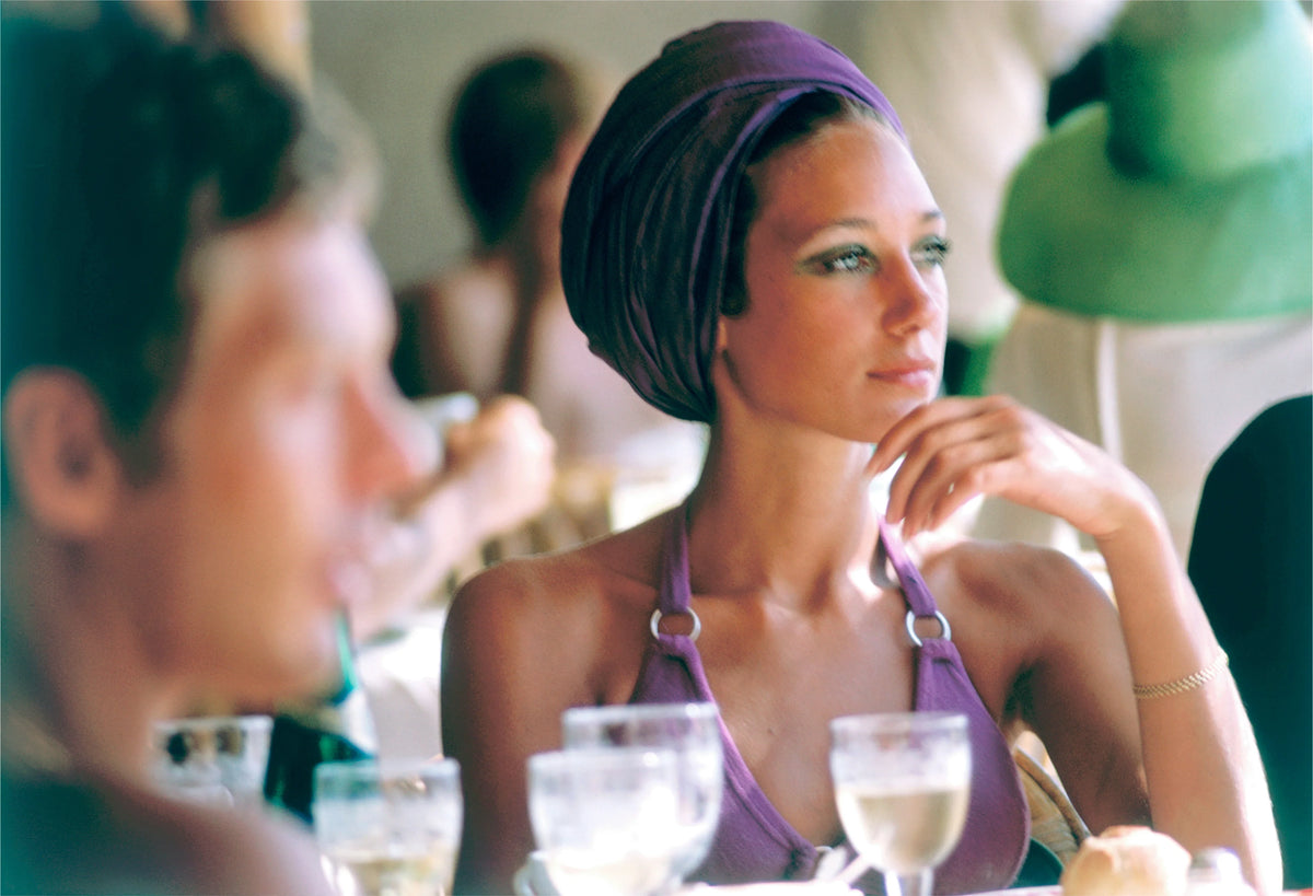 American actress Marisa Berenson in Capri, 1968. Slim Aarons photograph.