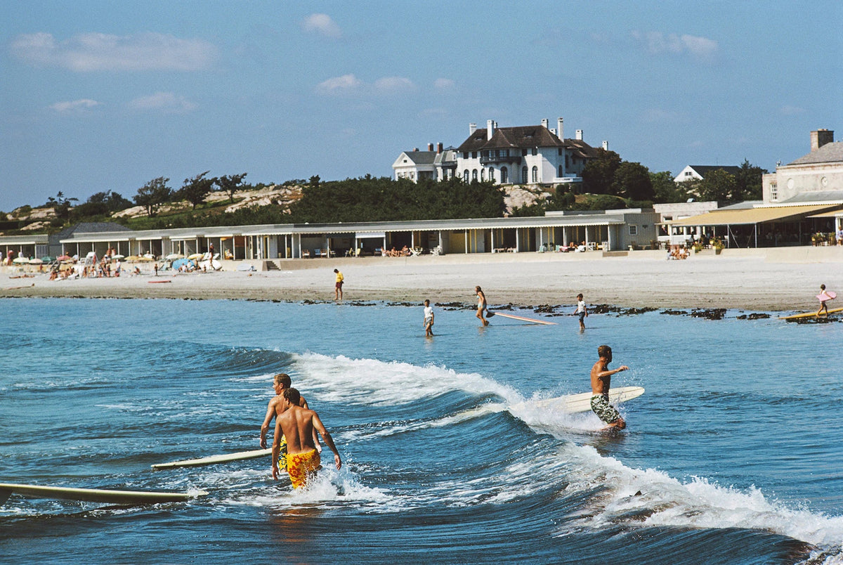 Surfers off Rhode Island, September 1965. Slim Aarons photograph.