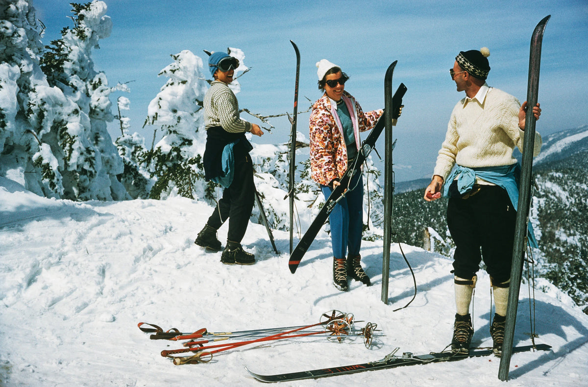 Skiing at Sugarbush, a mountain resort in Vermont, April 1960. Slim Aarons photograph.