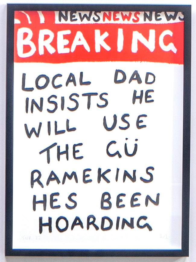 Breaking News: Local Dad (Framed) by Times New Roadman, a hand-finished hand finished screen print on 310gsm south bank coarse from 2022