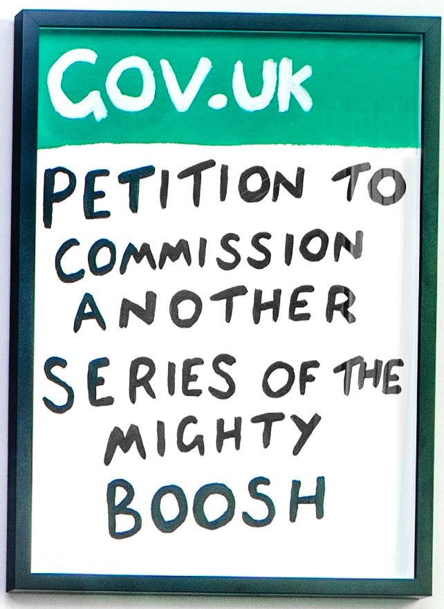 Gov: Mighty Boosh (Framed) by Times New Roadman, a hand-finished hand finished screen print on 310gsm south bank coarse from 2022