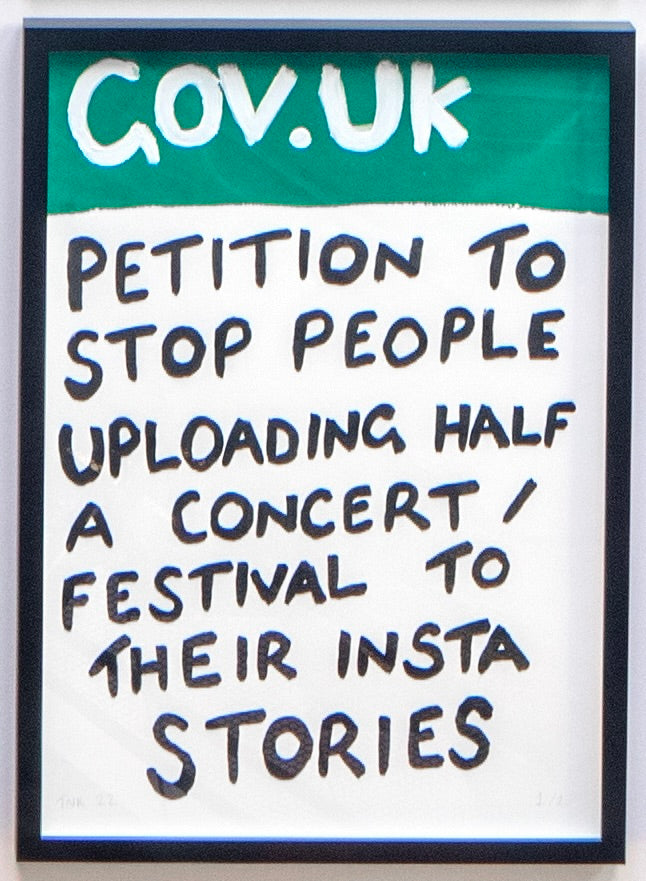 Gov: Petition To Stop People (Framed) by Times New Roadman, a original hand painted with acrylic on canvas stretched board from 2022