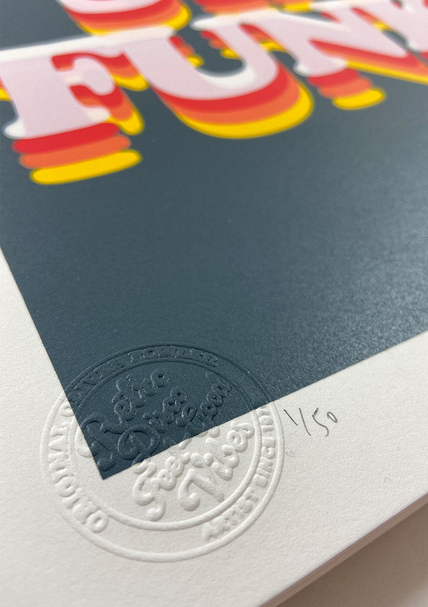 Stay Funky by Oli Fowler, a limited edition 5 layer screen print on 300gsm somerset satin paper  from 2020