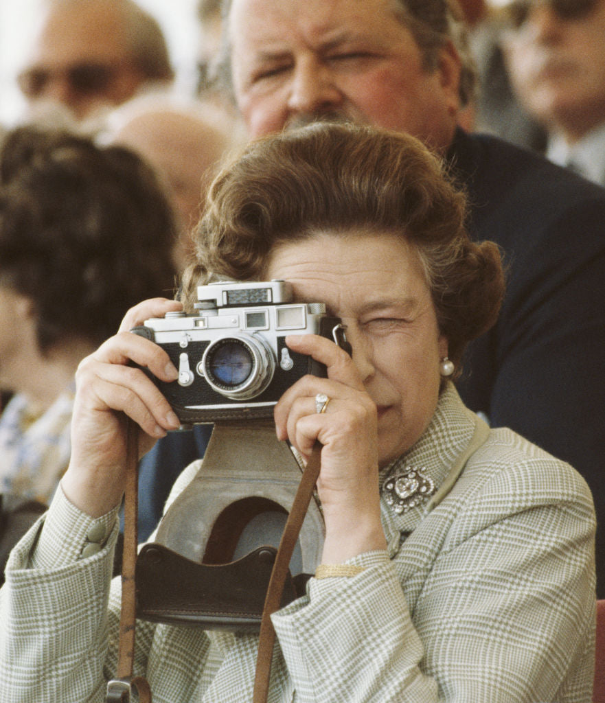 Queen Elizabeth Leica Camera by Tim Graham/Getty Images. Queen Elizabeth II at the Windsor Horse Show.. Open Edition C-Type Photographic Print. Portrait orientation. Available at Electric Gallery, London, UK.