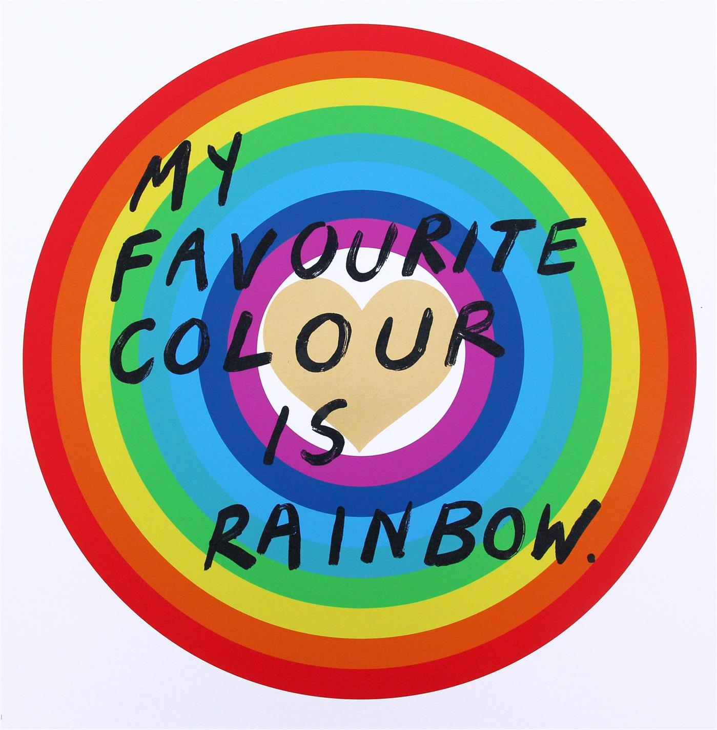My Favourite Colour Is Rainbow (Gold Heart) by Adam Bridgland, a limited edition archival inkjet with 1 colour screen print and glitter overlay on somerset satin 330gsm paper from 2019