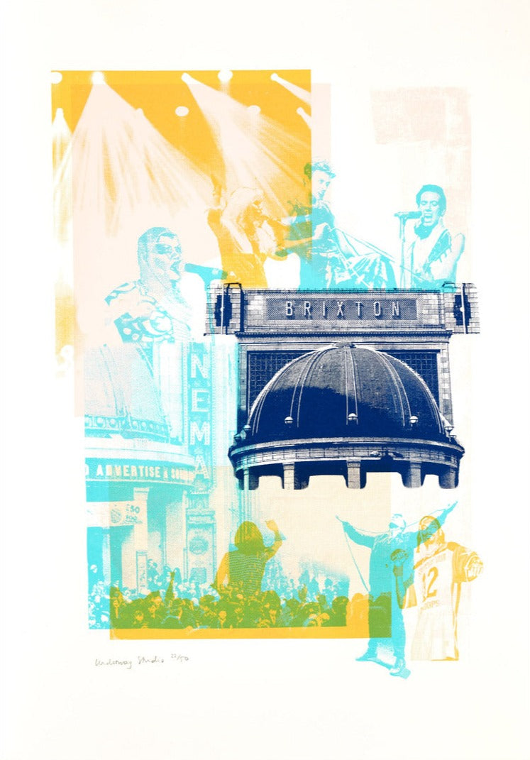 Brixton Academy by Underway Studio, a limited edition 5 colour screen-print on southbank smooth 300gsm paper from 2018