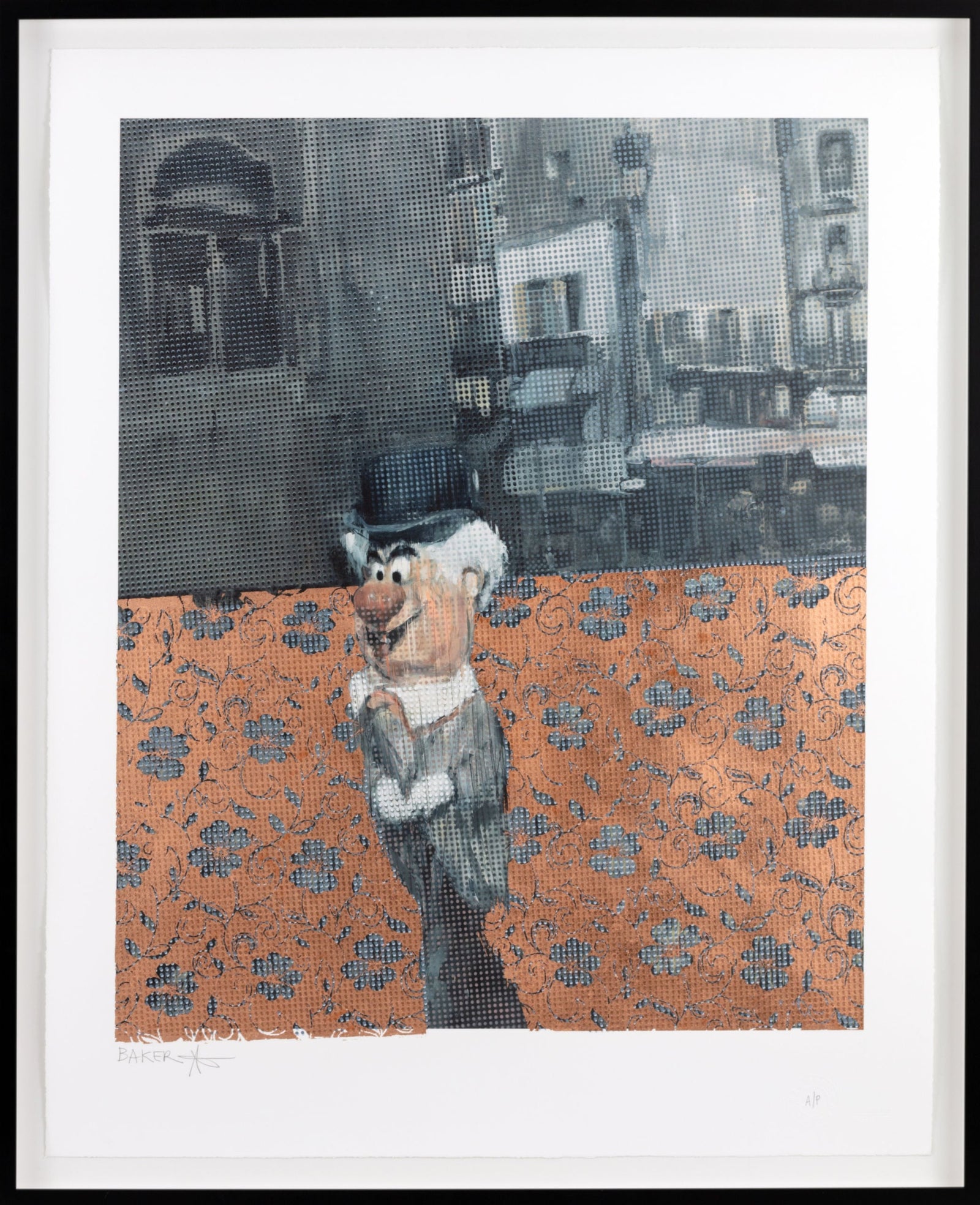 THE WRONG BRAVE FACE - (Framed) by Charming Baker, a limited edition archival inkjet with a 2 colour silkscreen overlay with copper leaf on somerset satin enhanced 330gsm paper from 2016