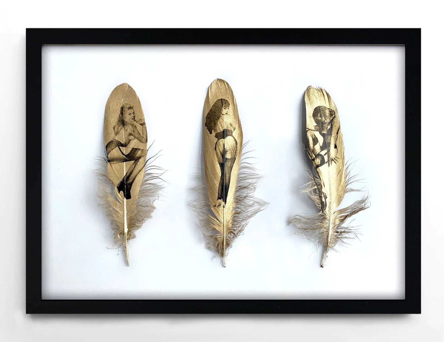 Minxes in Gold (Framed) by Cassandra Yap, a limited edition screen printed feathers from 2019