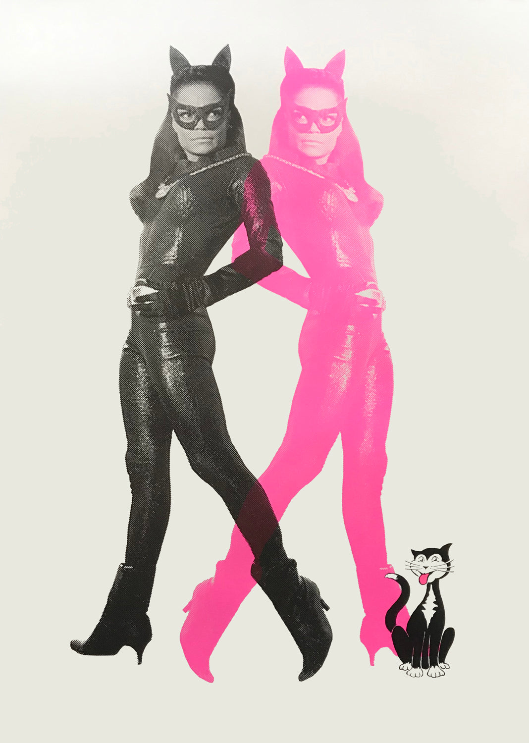 Eartha Kitt Cat Woman in Black and Pink by Shuby, a limited edition coloured silk screen print with hand finished cat from 2021