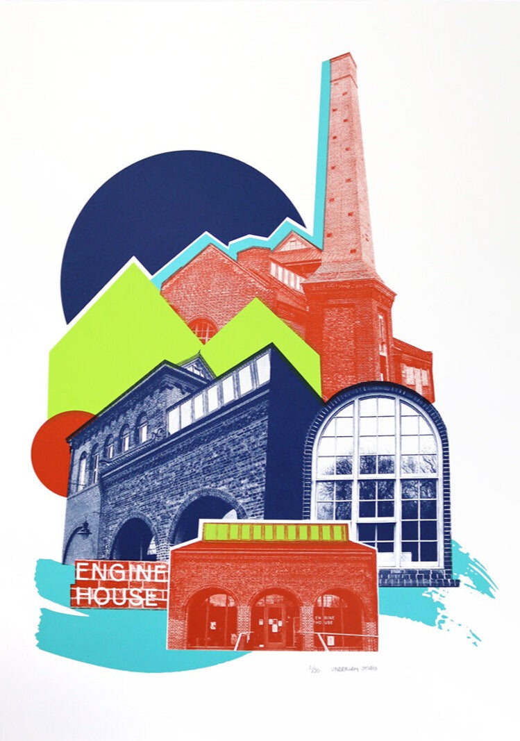 Engine House by Underway Studio, a limited edition 4 colour screenprint on southbank smooth 300gsm paper from 2021