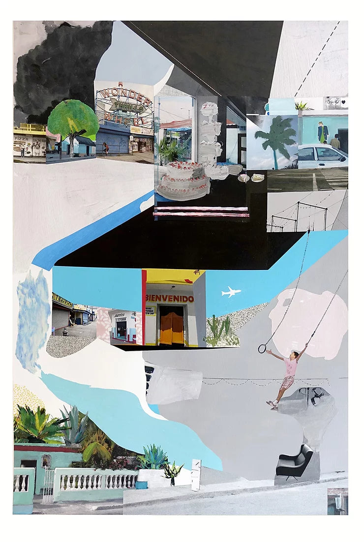 Good Day (Framed) (Original) by Bonnie And Clyde, a original original mixed media collage floating with twine fastenings in a white box frame from 2017