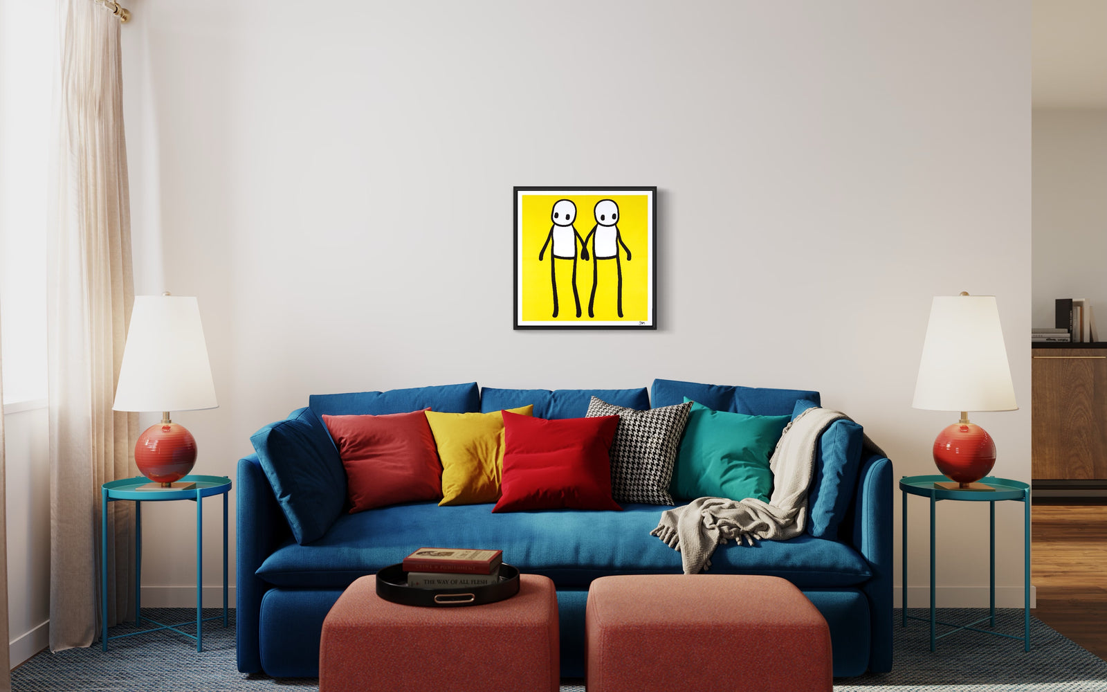 Holding Hands - Yellow (Signed) (Framed) by Stik, a limited edition lithographic poster in colours on 140gsm wove.  from 2020