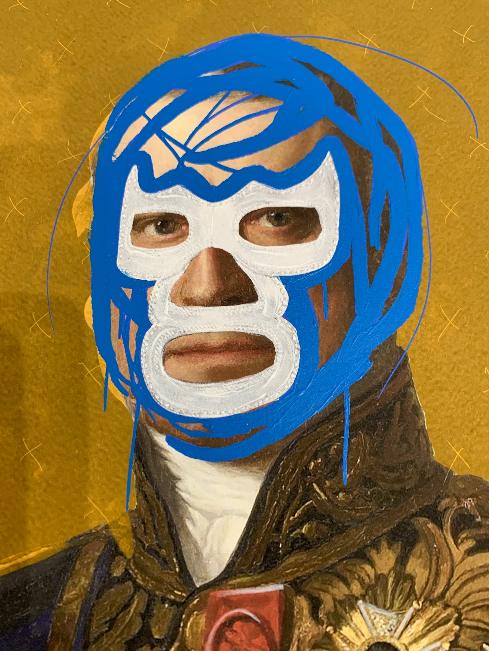 Portrait of Heroes - Charles Ferdinand by Heath Kane, a limited edition acrylic painted over archival giclee using gold ink, pencil with hand embroidery   from 2021