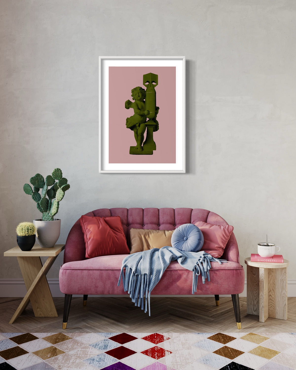 Cupid (Amor Vincit Omnia) Pink/Army Green - (Framed)