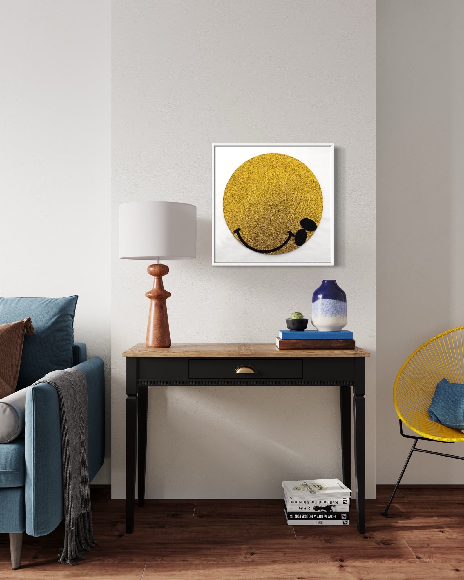 HERE FOR A GOOD TIME NOT A LONG TIME (GOLD GLITTER EDITION) - (Framed) by James Joyce, a limited edition gold and black glitter on 3mm ply wood. this work comes framed and float mounted in white with gold fillets from 2018