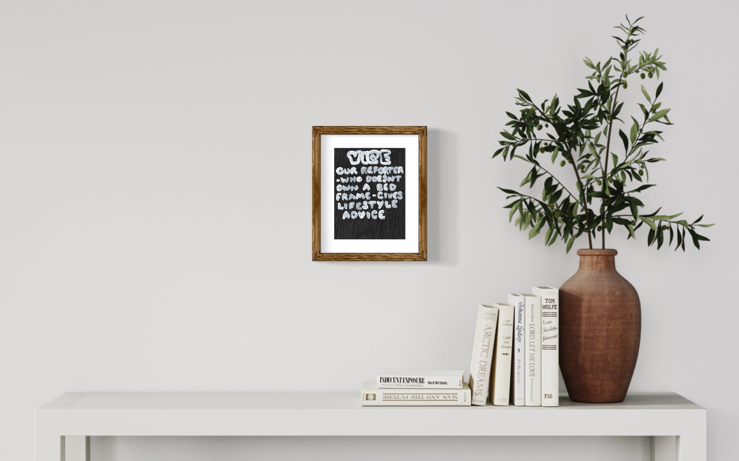 Bed Frame (Framed) by Times New Roadman, a original hand painted with acrylic on canvas stretched board from 2021