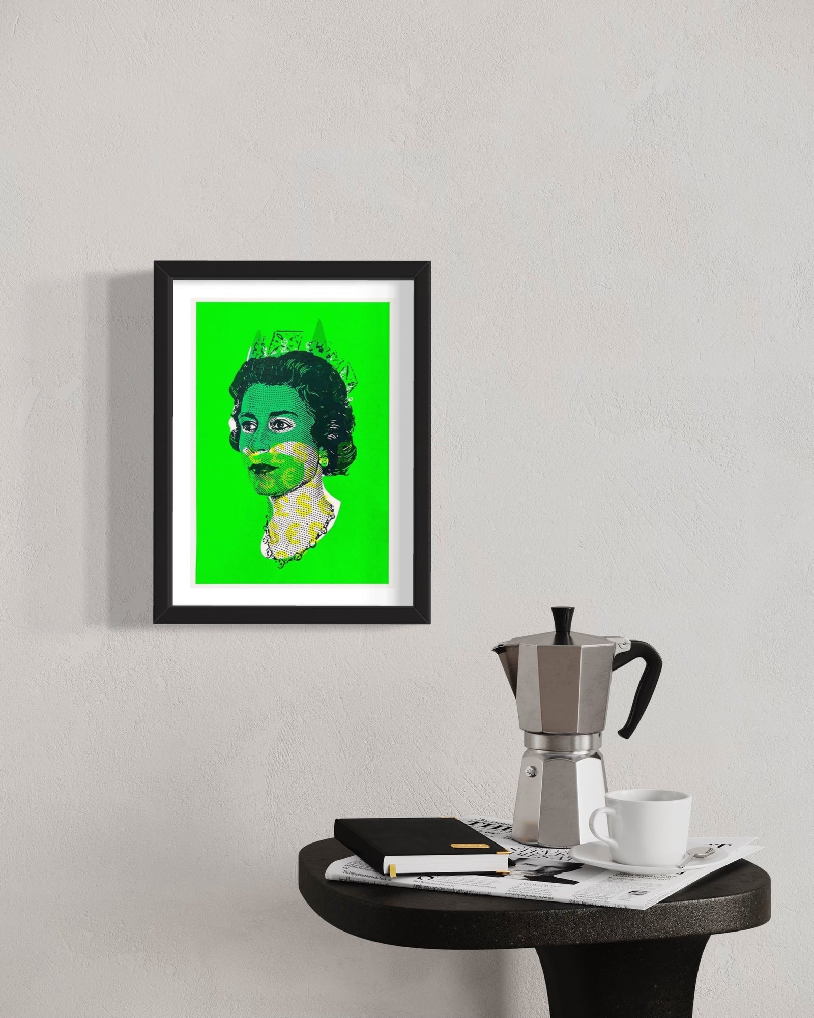 Rich Enough To Be Batman - Elizabeth - Green and Neon Yellow Currency by Heath Kane, a limited edition four colour screen print on southbank coarse 310gsm paper from 2021