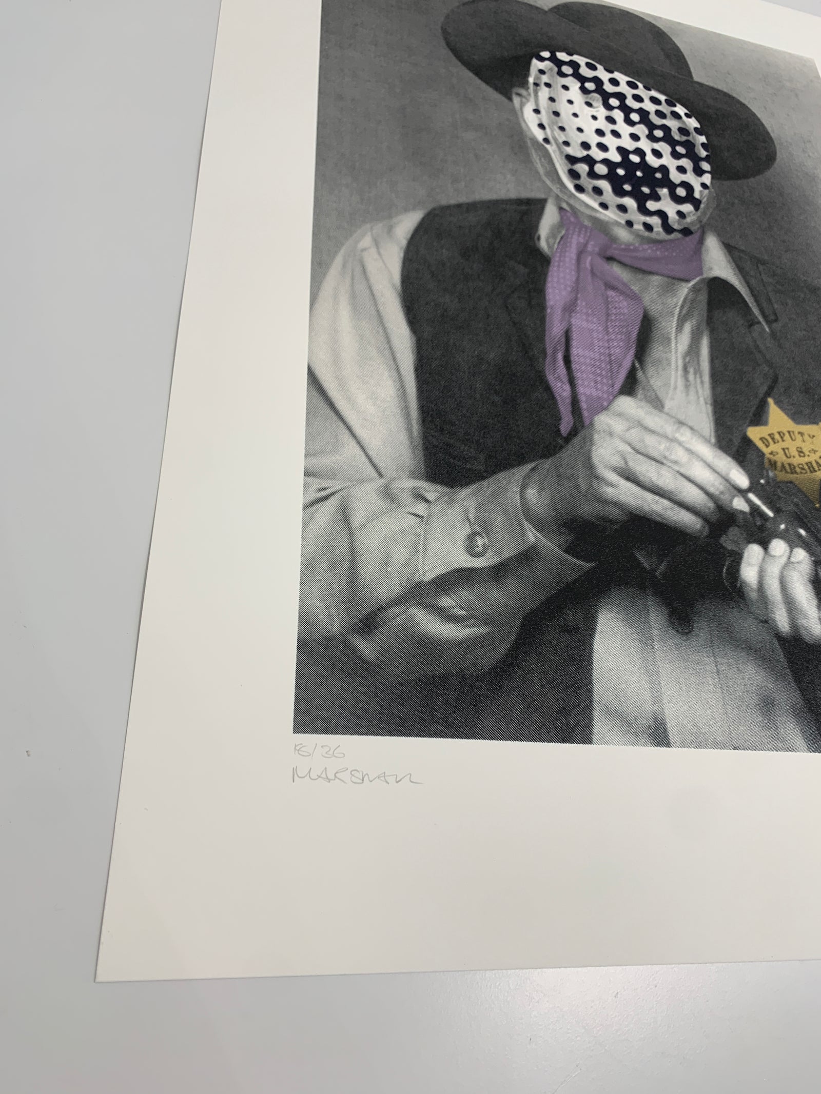 Cowboy With Gun by Russell Marshall, a limited edition 5 colour screen print on somerset satin 300gsm paper from 2018