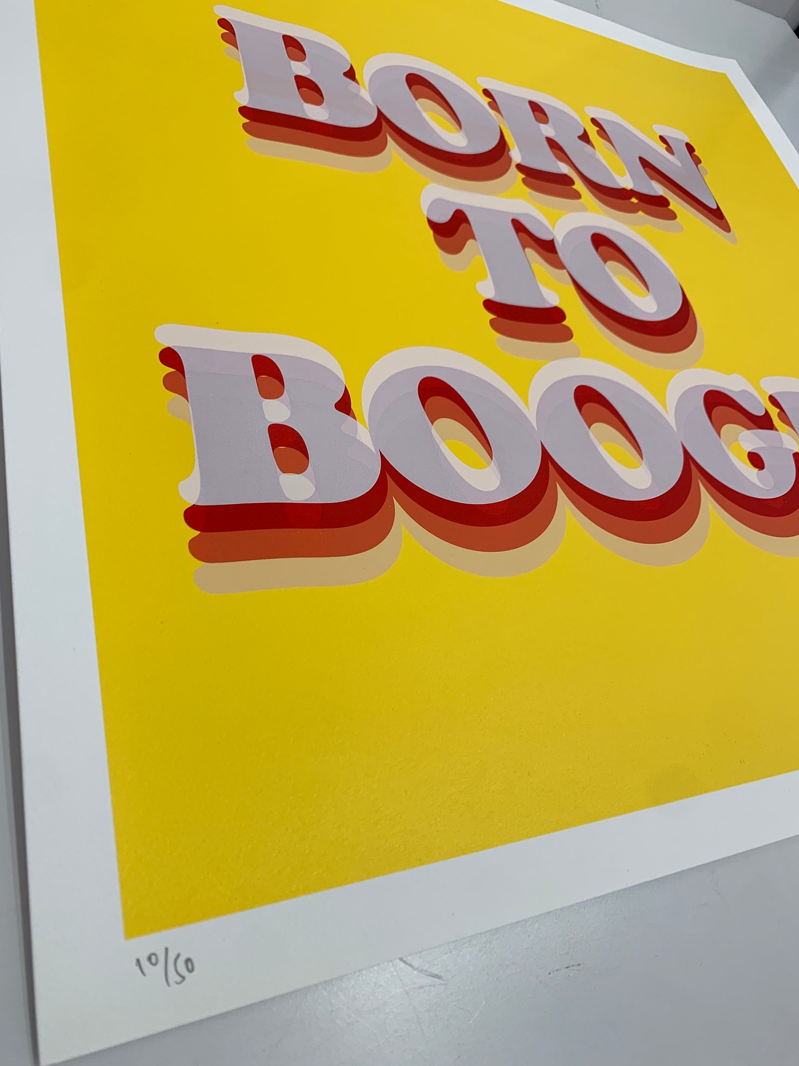 Born To Boogie by Oli Fowler, a limited edition 5 layer screen print on 300gsm madrid litho paper from 2020