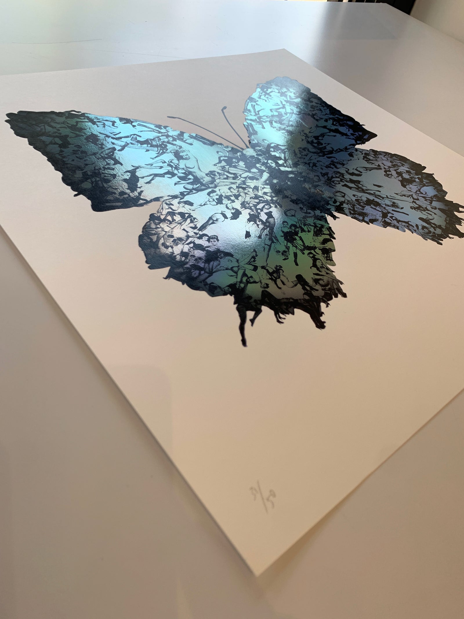 Deliverance Iridescent Blue Foil Edition by Cassandra Yap, a limited edition printed on southbank smooth 350gsm paper. each print is foiled by hand for a slightly distressed effect making each piece unique. from 2021