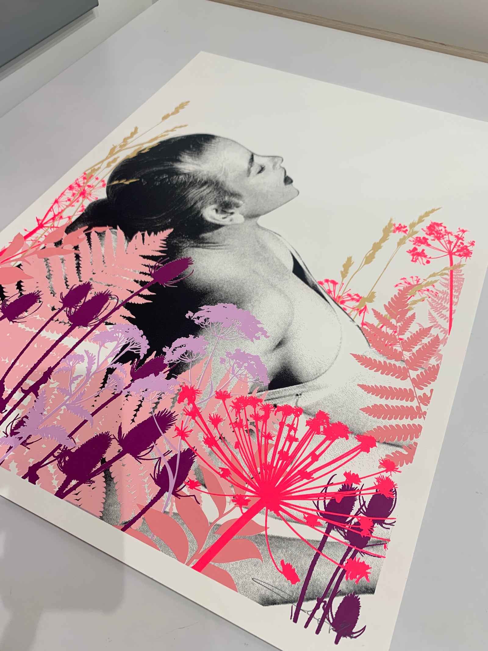 Venus In Fleurs by Cassandra Yap, a limited edition seven colour screen print with gold ink printed on gfsmith naturalis 330gsm paper from 2022