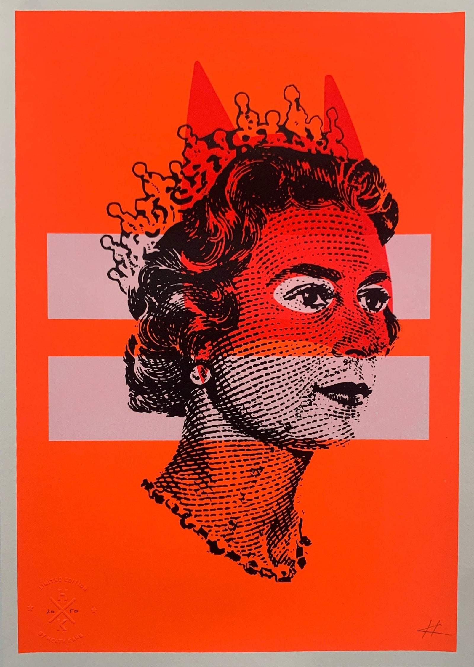 Rich Enough to be Batman - Lizzie Not All Things Equal Orange by Heath Kane, a limited edition four colour screen print on southbank coarse 310gsm paper from 2021