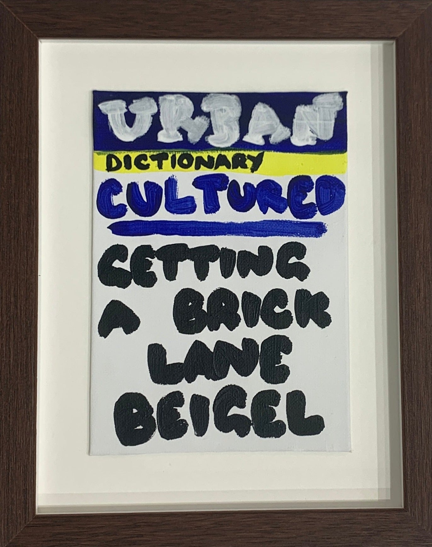 Beigel (Framed) by Times New Roadman, a original hand painted with acrylic on canvas stretched board from 2022