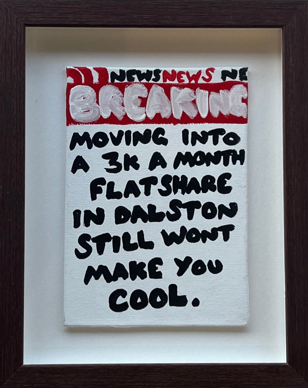 Flatshare (Framed) by Times New Roadman, a original hand painted with acrylic on canvas stretched board from 2022